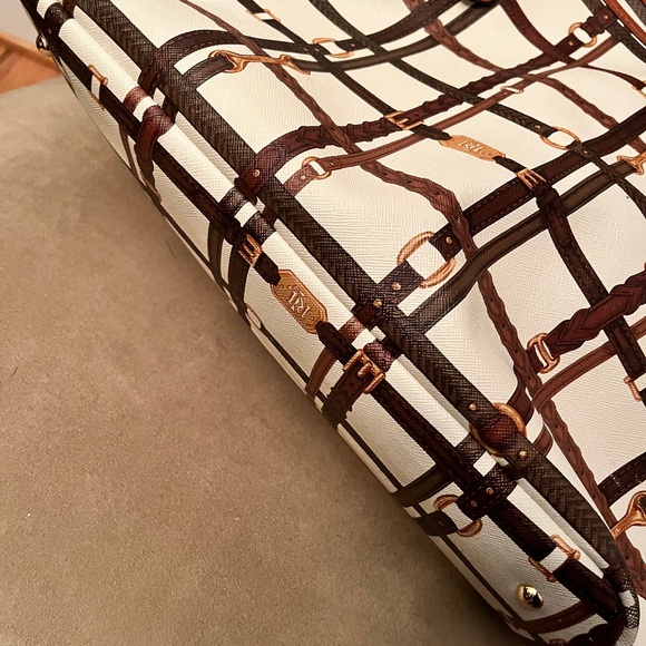 Lauren Ralph Lauren Brown and Cream Large Equestrian Style Tote and Wristlet EUC - Picture 13 of 15